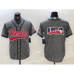Men Cincinnati Reds Grey Team Big Logo Cool Base Stitched Baseball Jersey