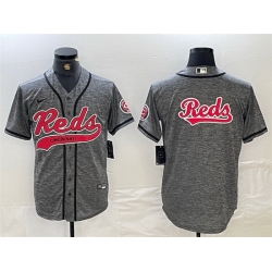 Men Cincinnati Reds Grey Team Big Logo Cool Base Stitched Baseball Jerseys