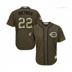 Mens Cincinnati Reds 22 Derek Dietrich Authentic Green Salute to Service Baseball Jersey 