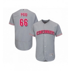 Mens Cincinnati Reds 66 Yasiel Puig Grey Road Flex Base Authentic Collection Baseball Jersey