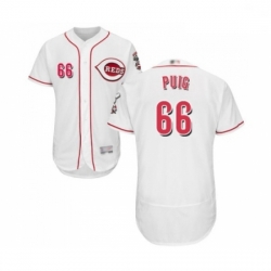 Mens Cincinnati Reds 66 Yasiel Puig White Home Flex Base Authentic Collection Baseball Jersey