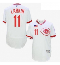 Mens Majestic Cincinnati Reds 11 Barry Larkin White Flexbase Authentic Collection Cooperstown MLB Jersey