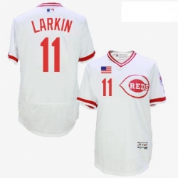 Mens Majestic Cincinnati Reds 11 Barry Larkin White Flexbase Authentic Collection Cooperstown MLB Jersey