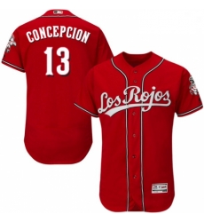 Mens Majestic Cincinnati Reds 13 Dave Concepcion Red Los Rojos Flexbase Authentic Collection MLB Jersey