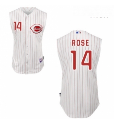 Mens Majestic Cincinnati Reds 14 Pete Rose Authentic White Vest Style MLB Jersey