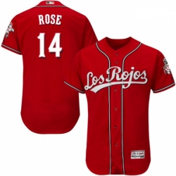 Mens Majestic Cincinnati Reds 14 Pete Rose Red Los Rojos Flexbase Authentic Collection MLB Jersey
