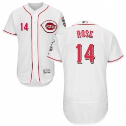 Mens Majestic Cincinnati Reds 14 Pete Rose White Home Flex Base Authentic Collection MLB Jersey