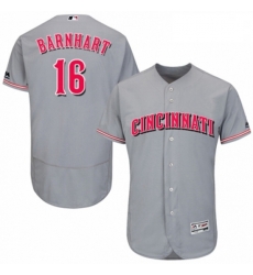 Mens Majestic Cincinnati Reds 16 Tucker Barnhart Grey Road Flex Base Authentic Collection MLB Jersey