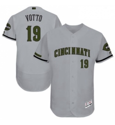 Mens Majestic Cincinnati Reds 19 Joey Votto Grey Flexbase Authentic Collection Memorial Day MLB Jersey
