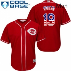 Mens Majestic Cincinnati Reds 19 Joey Votto Replica Red USA Flag Fashion Cool Base MLB Jersey