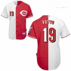 Mens Majestic Cincinnati Reds 19 Joey Votto Replica RedWhite Split Fashion MLB Jersey