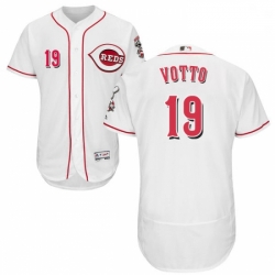 Mens Majestic Cincinnati Reds 19 Joey Votto White Home Flex Base Authentic Collection MLB Jersey