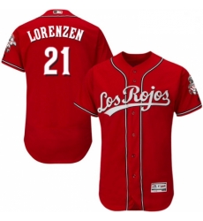 Mens Majestic Cincinnati Reds 21 Michael Lorenzen Red Los Rojos Flexbase Authentic Collection MLB Jersey