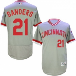 Mens Majestic Cincinnati Reds 21 Reggie Sanders Grey Flexbase Authentic Collection Cooperstown MLB Jersey