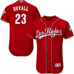 Mens Majestic Cincinnati Reds 23 Adam Duvall Red Los Rojos Flexbase Authentic Collection MLB Jersey