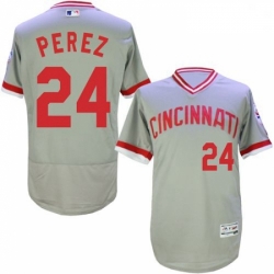 Mens Majestic Cincinnati Reds 24 Tony Perez Grey Flexbase Authentic Collection Cooperstown MLB Jersey