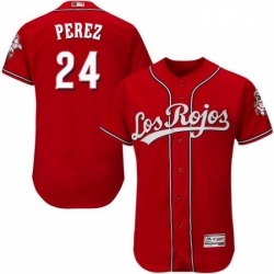 Mens Majestic Cincinnati Reds 24 Tony Perez Red Los Rojos Flexbase Authentic Collection MLB Jersey