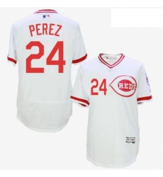 Mens Majestic Cincinnati Reds 24 Tony Perez White Flexbase Authentic Collection Cooperstown MLB Jersey