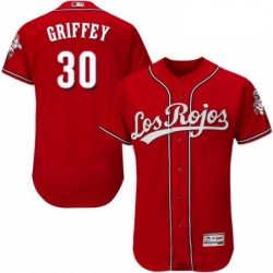 Mens Majestic Cincinnati Reds 30 Ken Griffey Red Los Rojos Flexbase Authentic Collection MLB Jersey