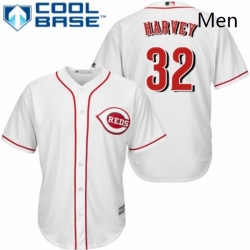 Mens Majestic Cincinnati Reds 32 Matt Harvey Replica White Home Cool Base MLB Jersey 