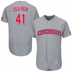 Mens Majestic Cincinnati Reds 41 Tom Seaver Grey Road Flex Base Authentic Collection MLB Jersey