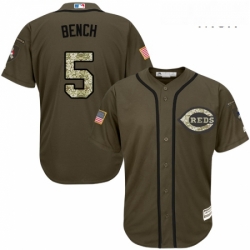 Mens Majestic Cincinnati Reds 5 Johnny Bench Replica Green Salute to Service MLB Jersey