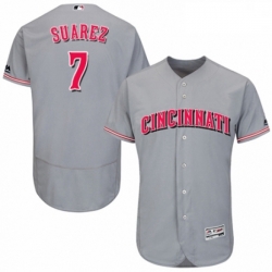 Mens Majestic Cincinnati Reds 7 Eugenio Suarez Grey Road Flex Base Authentic Collection MLB Jersey