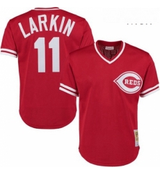 Mens Mitchell and Ness Cincinnati Reds 11 Barry Larkin Authentic Red Throwback MLB Jersey