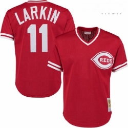 Mens Mitchell and Ness Cincinnati Reds 11 Barry Larkin Authentic Red Throwback MLB Jersey