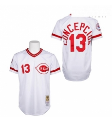 Mens Mitchell and Ness Cincinnati Reds 13 Dave Concepcion Authentic White Throwback MLB Jersey