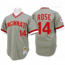 Mens Mitchell and Ness Cincinnati Reds 14 Pete Rose Authentic Grey Throwback MLB Jersey