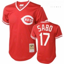 Mens Mitchell and Ness Cincinnati Reds 17 Chris Sabo Authentic Red Throwback MLB Jersey