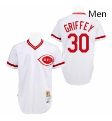 Mens Mitchell and Ness Cincinnati Reds 30 Ken Griffey Authentic White Throwback MLB Jersey