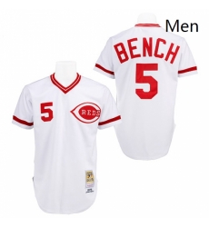Mens Mitchell and Ness Cincinnati Reds 5 Johnny Bench Authentic White Throwback MLB Jersey