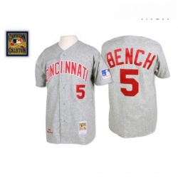 Mens Mitchell and Ness Cincinnati Reds 5 Johnny Bench Replica Grey 1969 Throwback MLB Jersey