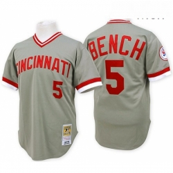 Mens Mitchell and Ness Cincinnati Reds 5 Johnny Bench Replica Grey Throwback MLB Jersey