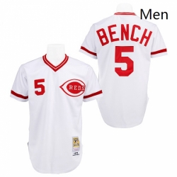 Mens Mitchell and Ness Cincinnati Reds 5 Johnny Bench Replica White Throwback MLB Jersey
