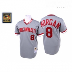 Mens Mitchell and Ness Cincinnati Reds 8 Joe Morgan Authentic Grey Throwback MLB Jersey