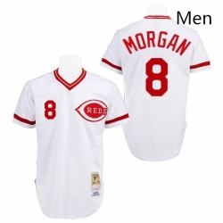 Mens Mitchell and Ness Cincinnati Reds 8 Joe Morgan Replica White Throwback MLB Jersey