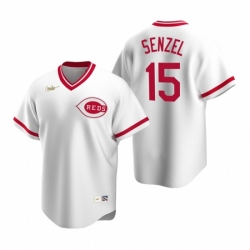 Mens Nike Cincinnati Reds 15 Nick Senzel White Cooperstown Collection Home Stitched Baseball Jersey