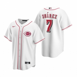 Mens Nike Cincinnati Reds 7 Eugenio Suarez White Home Stitched Baseball Jersey