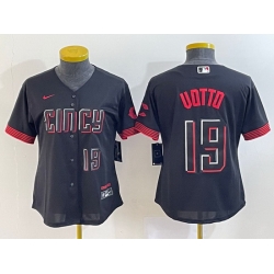Women Cincinnati Reds 19 Joey Votto Black 2023 City Connect With Patch Stitched Baseball Jersey