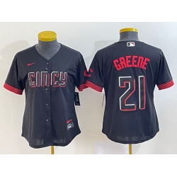 Women Cincinnati Reds 21 Hunter Greene Black 2023 City Connect Stitched Baseball Jersey