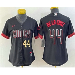 Women Cincinnati Reds 44 Elly De La Cruz Number Black 2023 City Connect Cool Base Stitched Baseball Jersey1