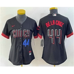 Women Cincinnati Reds 44 Elly De La Cruz Number Black 2023 City Connect Cool Base Stitched Baseball Jersey3
