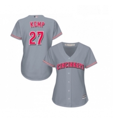 Womens Cincinnati Reds 27 Matt Kemp Replica Grey Road Cool Base Baseball Jersey 