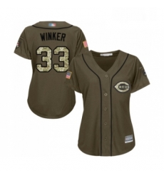 Womens Cincinnati Reds 33 Jesse Winker Authentic Green Salute to Service Baseball Jersey 