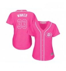 Womens Cincinnati Reds 33 Jesse Winker Replica Pink Fashion Cool Base Baseball Jersey 