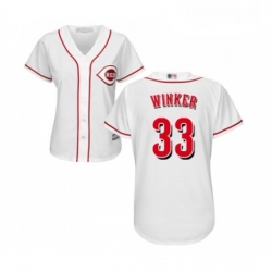 Womens Cincinnati Reds 33 Jesse Winker Replica White Home Cool Base Baseball Jersey 