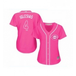 Womens Cincinnati Reds 4 Jose Iglesias Replica Pink Fashion Cool Base Baseball Jersey 